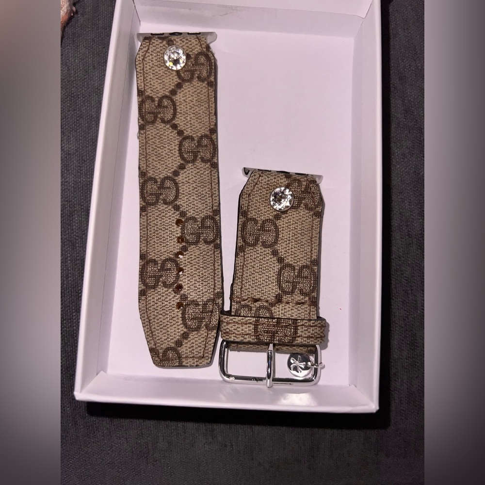 Upcycled Classic Gucci Brown Webbed GG leather Apple Watch band